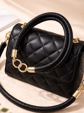 Braided Black Faux Leather Strap with Gold Hardware NEW in waterproof bag